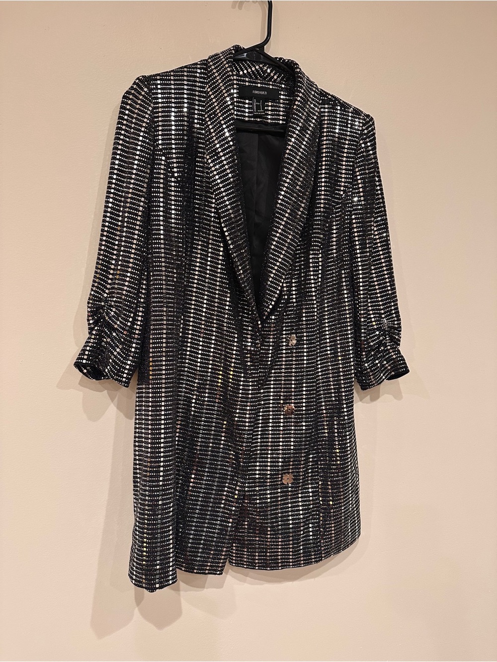 Forever 21 Black Silver Sequin Blazer Dress Size Small NYE Disco